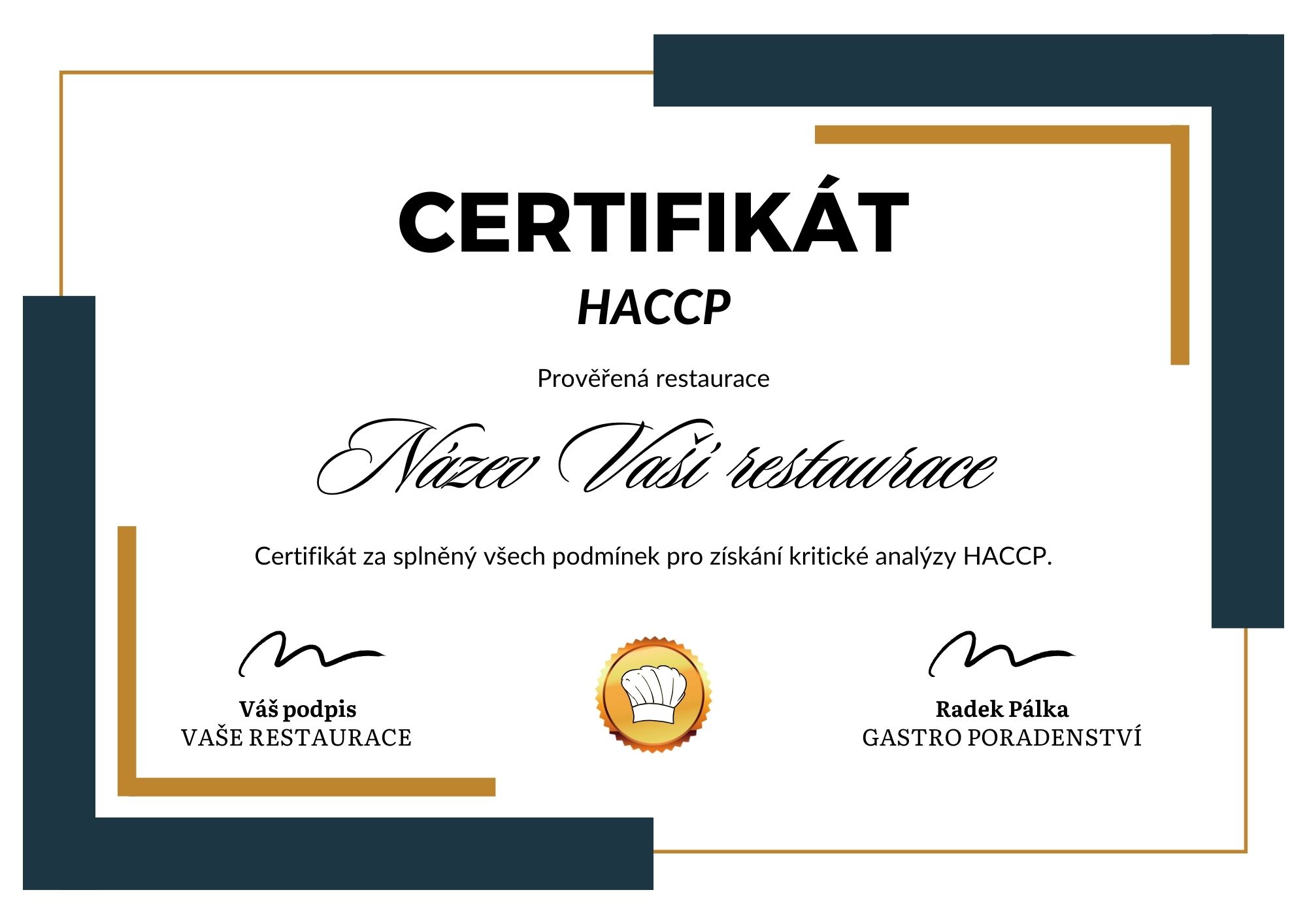 Ukázka HACCP certifikátu